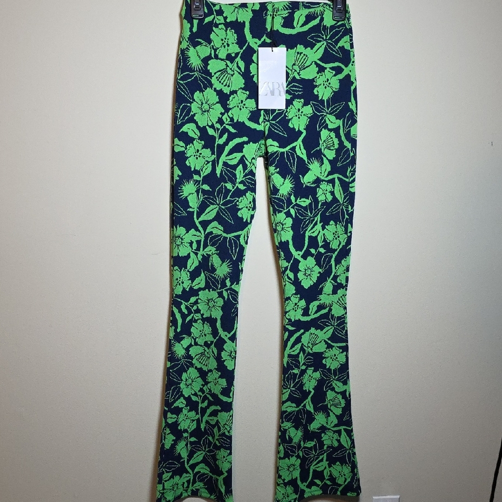 Zara Green Flare Stretch Pull On Pants